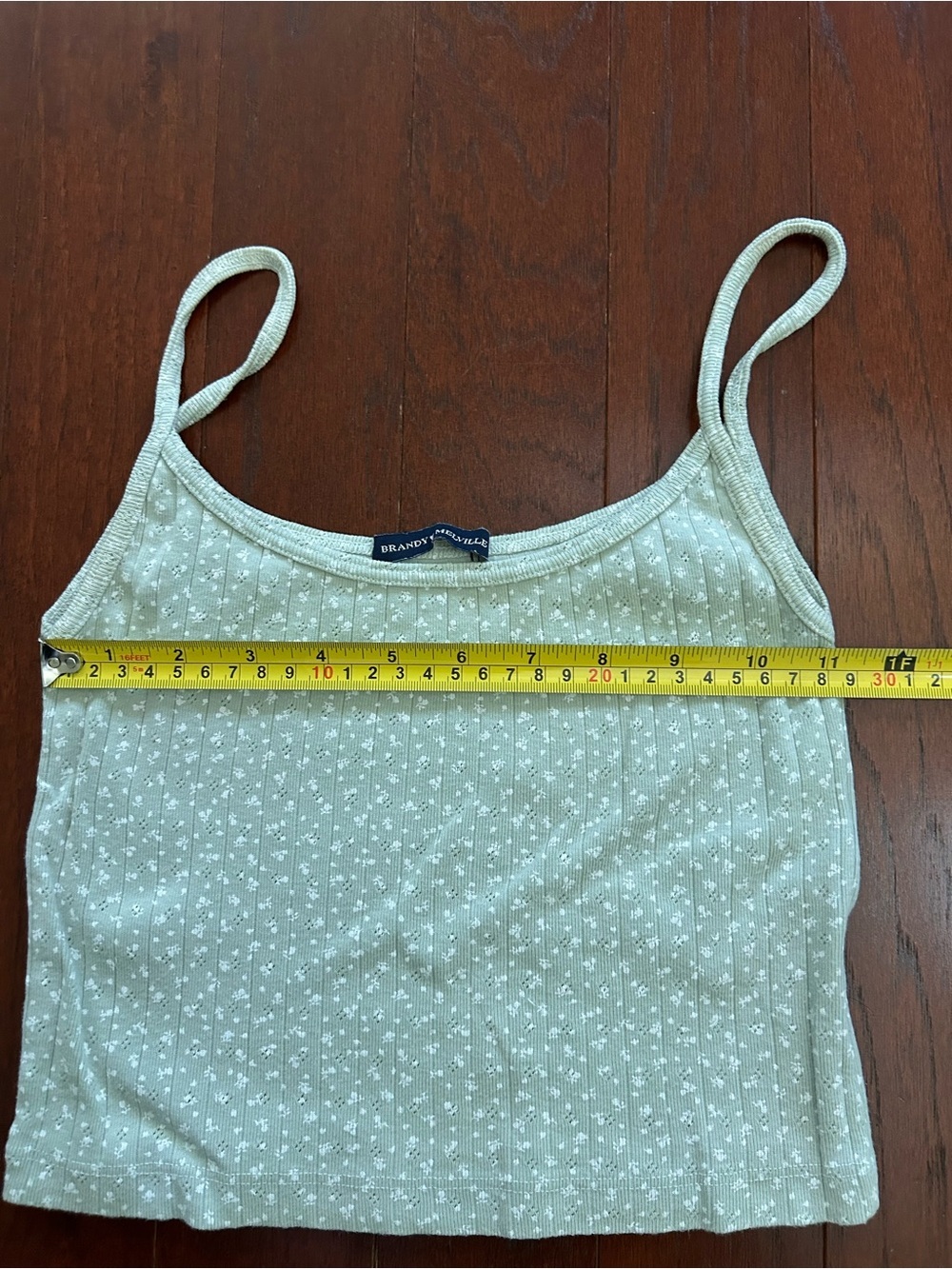 Brandy Melville floral ribbed tank top made in Italy 100% cotton pale green OS - Picture 2 of 6